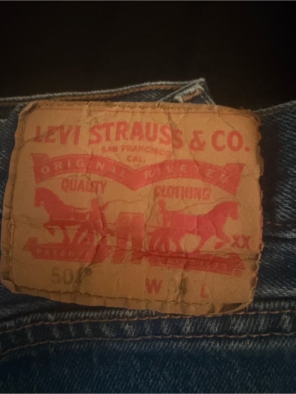 Levi's Men's Blue Denim shorts with Tan Leather Patch